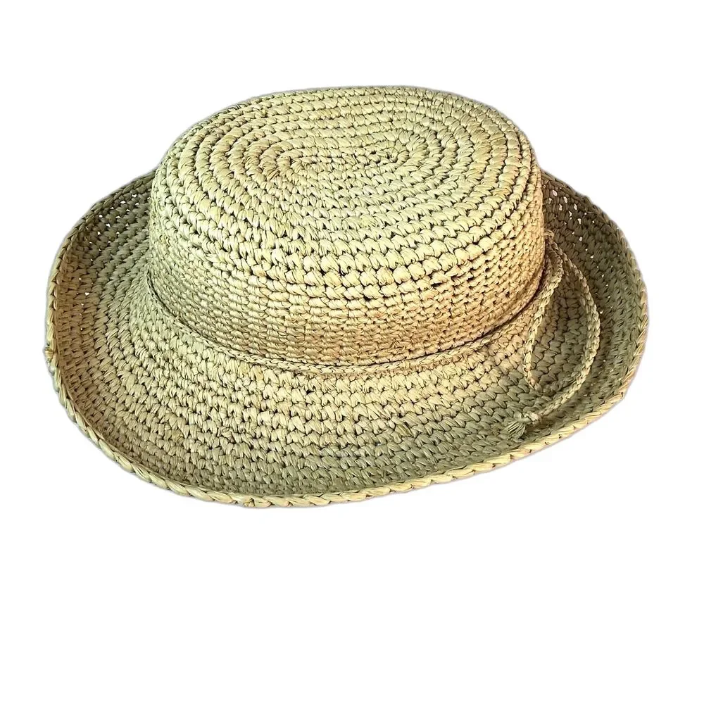 Scala Collection NWOT Women's Tan Crocheted Raffia Packable Straw Sunhat O/S